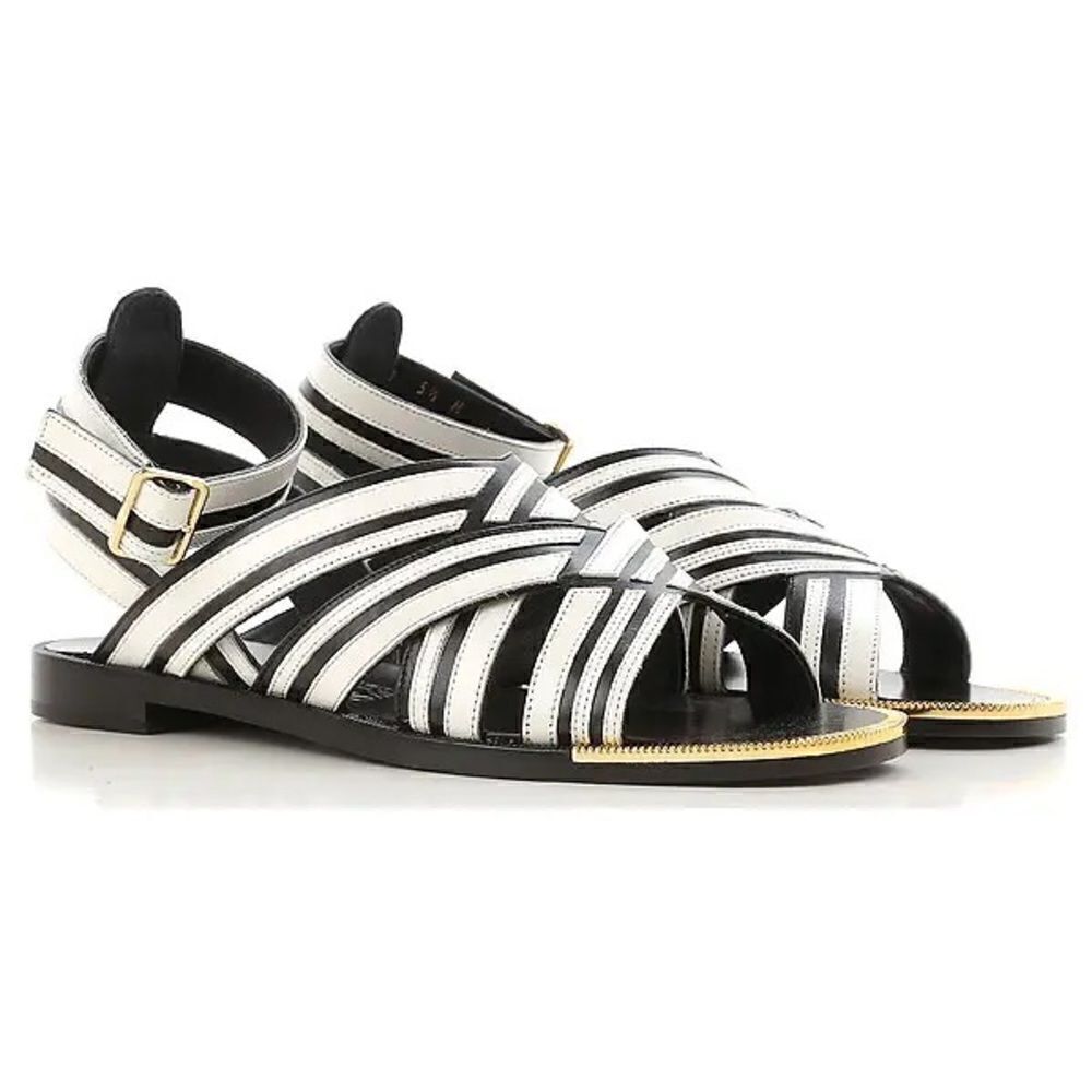 REVOLVE Salvatore Ferragamo Black White Sandal with Gold Detail
